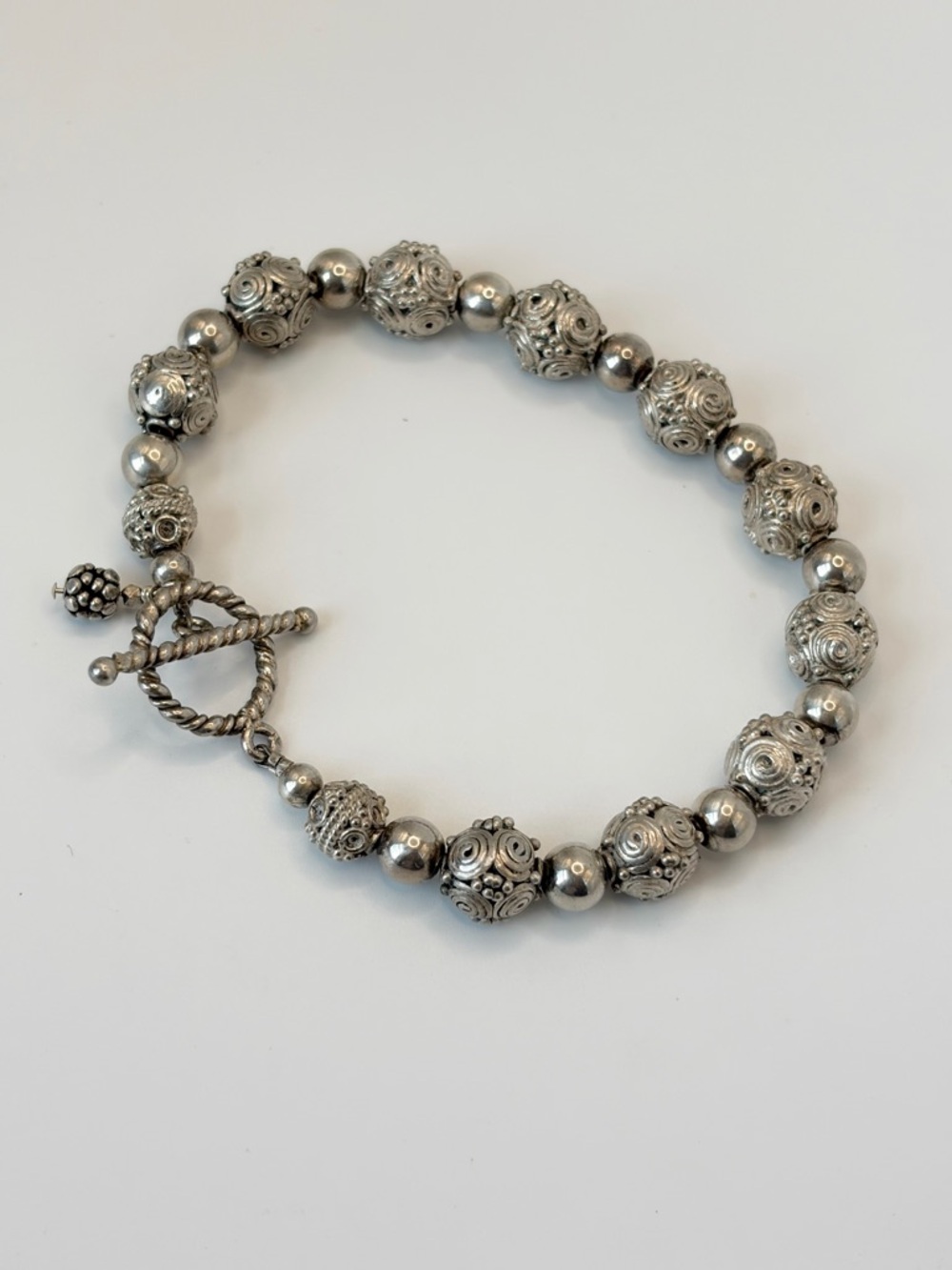Sterling Silver Beaded Toggle Bracelet Sundance style Boho